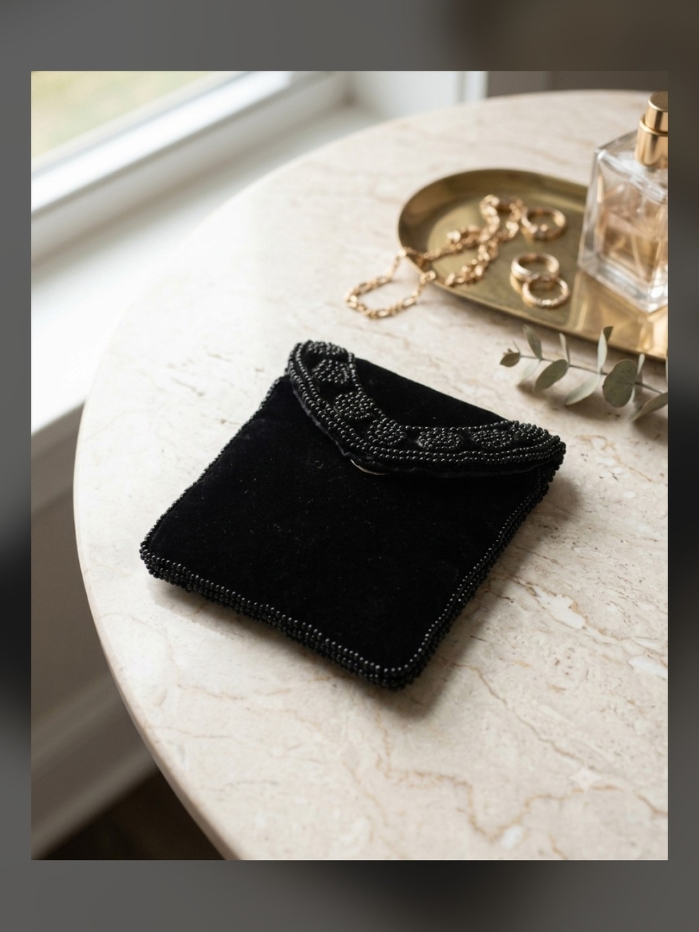 Vintage Black Velvet Beaded Pouch Cocktail Coin Purse — Echt Prym 2 Hardware EUC